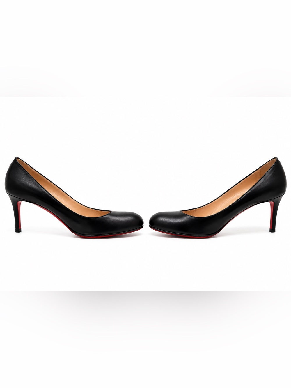 Christian Louboutin Black Leather Mid-Heel Pumps with Red Soles